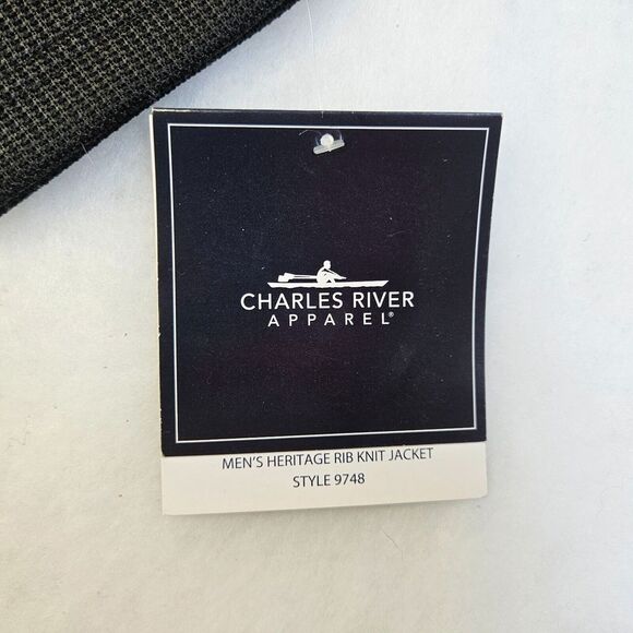 NEW Charles River Fleece‎ Lined Heritage Rib Knit Jacket Zip Logo Black Mens M - Picture 8 of 11
